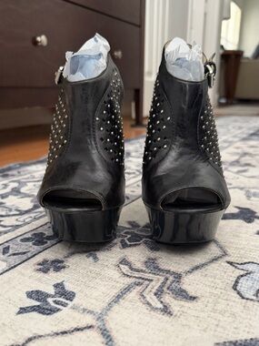 Michael Kors  Studded Peep-Toe Platform Bootie heels- Black
